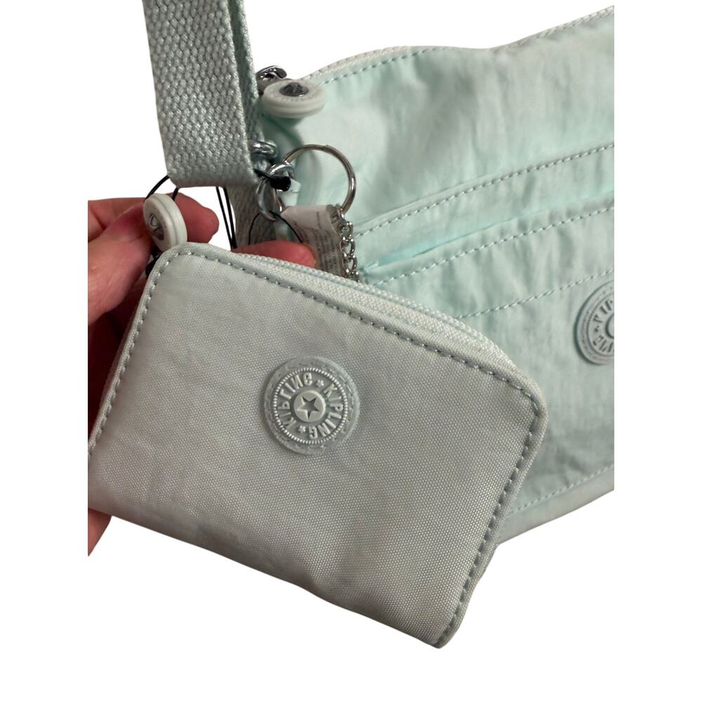 NWT Kipling Alvar Mint Crossbody Nylon‎ Organizer Purse Monkey Keychain wallet - Picture 4 of 10